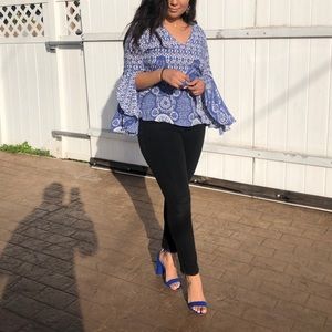 🥳✨SOLD✨🥳  Bohemian Woven Blue White Blouse